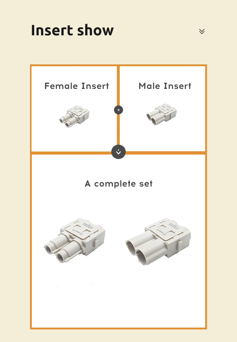 Connecteurs modulaires HDC 2 broches 70 A à usage intensif, type à sertir HMK70-002-MC